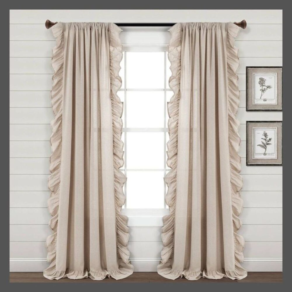 Lush Decor - 84"x54" Linen Ruffle Window Curtain Panels Beige - Beige